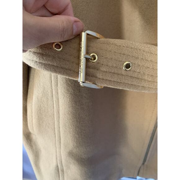 Michael Kors Wool belted coat camel zip up M preppy old money quiet luxury - Picture 3 of 10